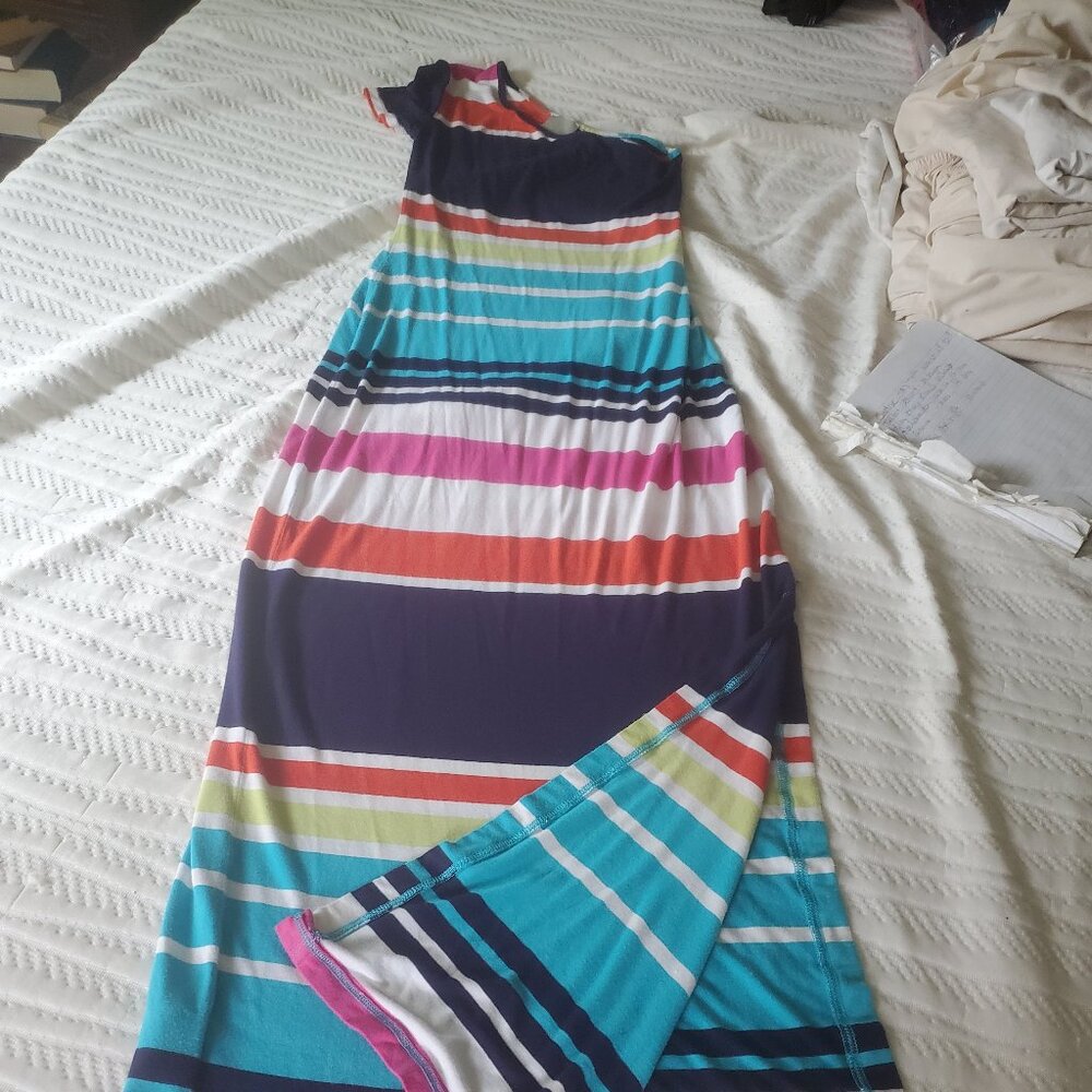 Max and Cleo Brightly Striped One Shoulder Maxi Dress With Leg Slit - Size XXS